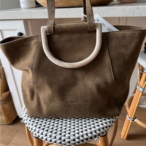 Bobbies Brown Suede Tote with Resin Handles and Shoulder Straps